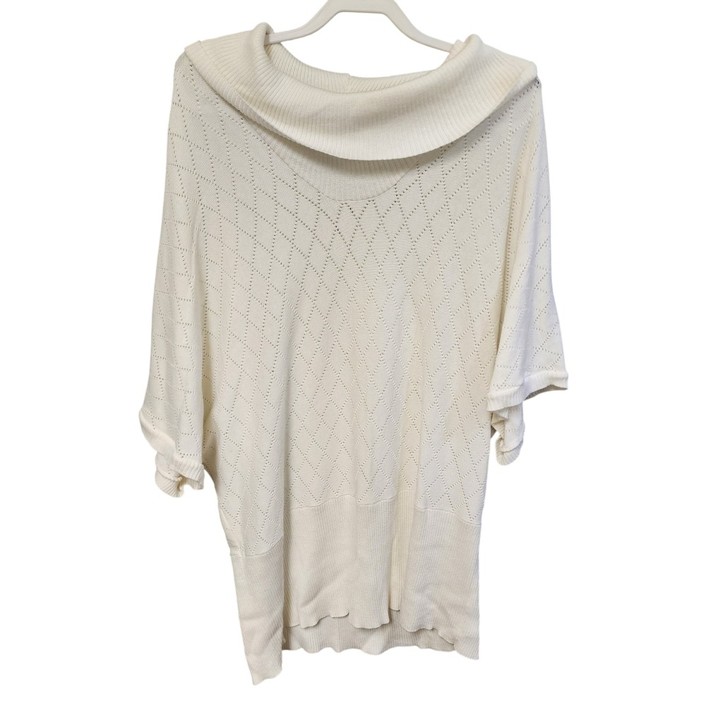 Just My Size Cowl Neck Pointelle Knit Dolman Sweater Tusk White 3X 22W-24W